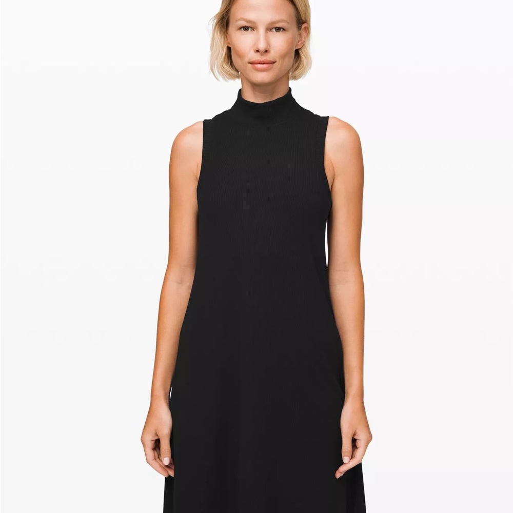 Lululemon “Gone for the Week” Mockneck Black Ribbed Midi Dress – Size S